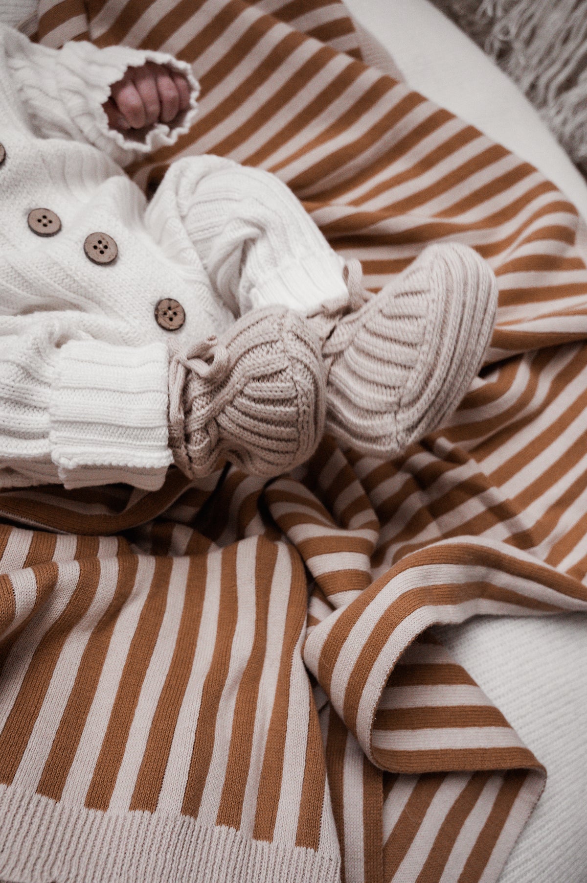 Ribbed Baby Booties - Beige