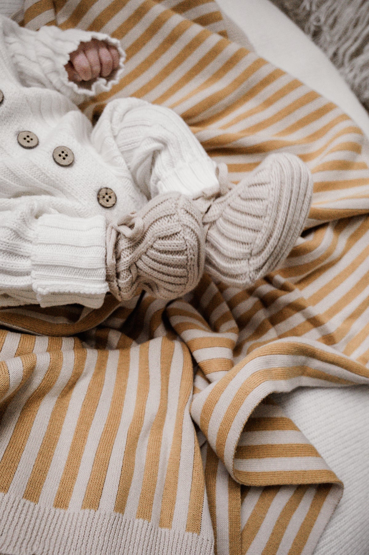 Ribbed Baby Booties - Beige