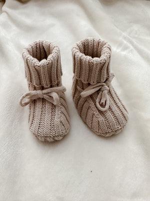 Ribbed Baby Booties - Beige