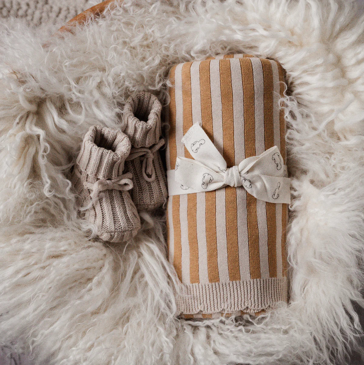 Ribbed Baby Booties - Beige