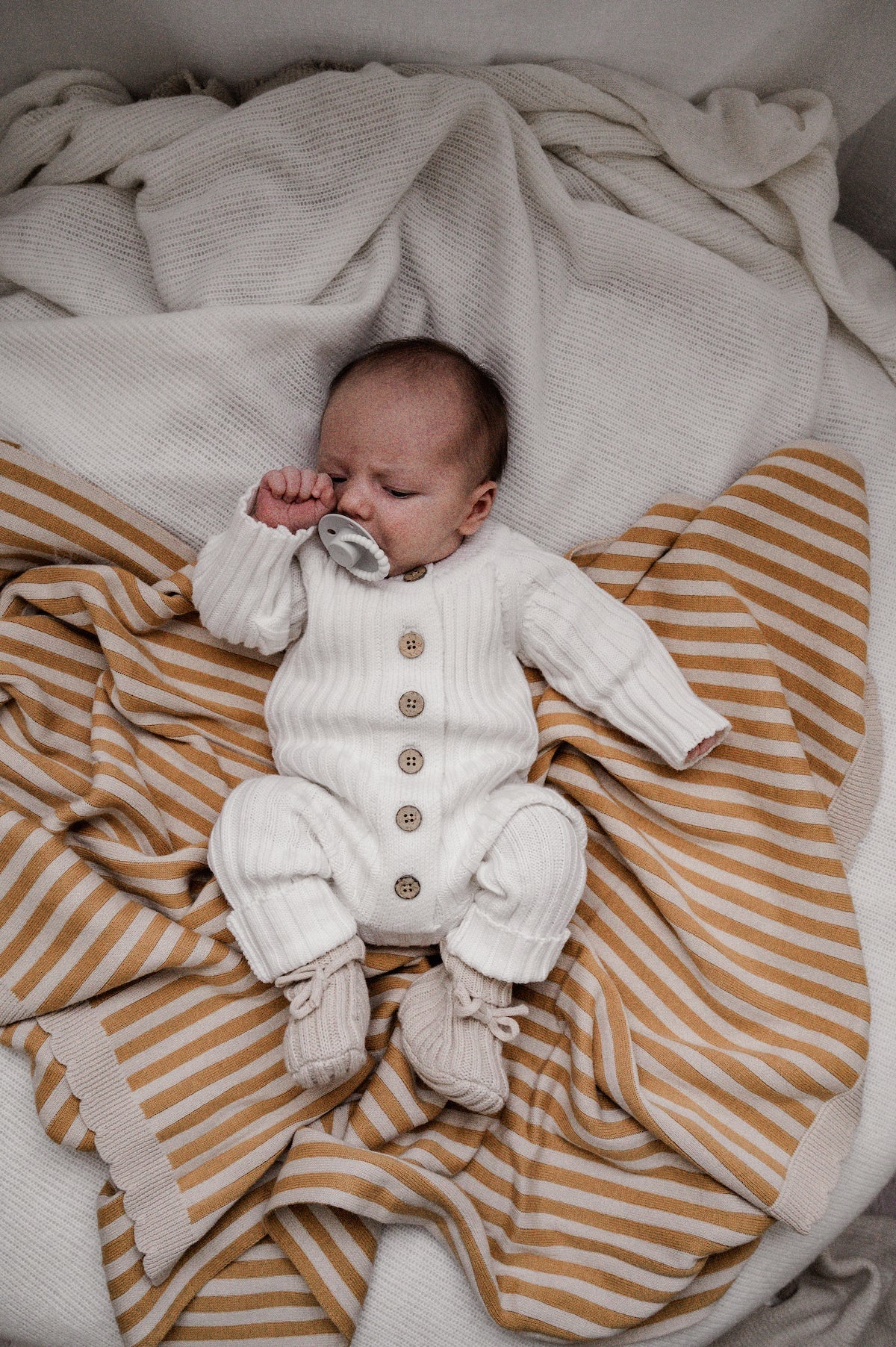 Ribbed Baby Booties - Beige