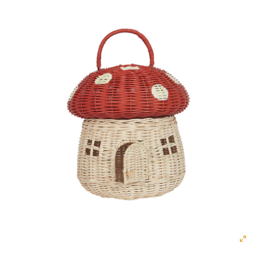 RATTAN MUSHROOM BASKET RED