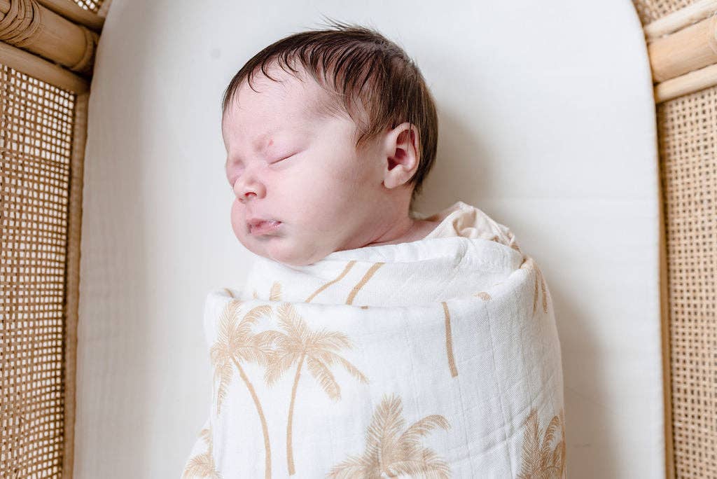 Cotton & Bamboo Swaddle - Tan Palm Tree