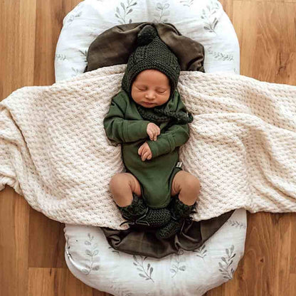 Olive Merino Wool Bonnet & Booties