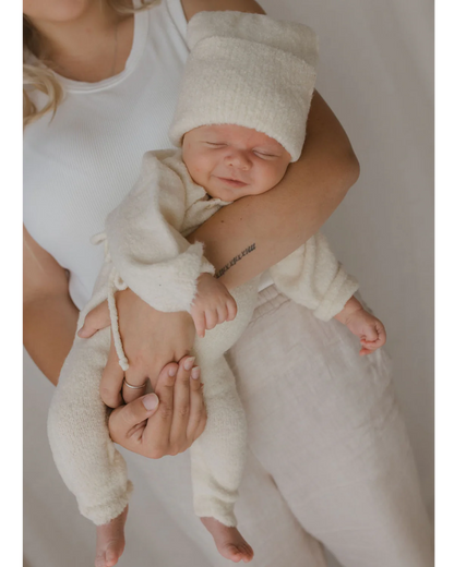 boucle baby kimono overall suit. milk