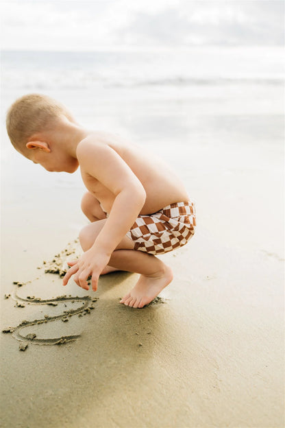 Rust Checkered Swim Shorts