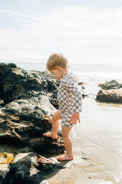 Light Green Checkered Long Sleeve Swim Set