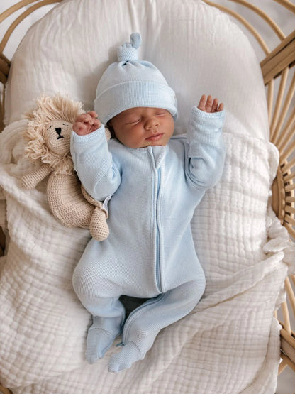 My First Outfit - Onesie & Beanie Set - Baby Blue