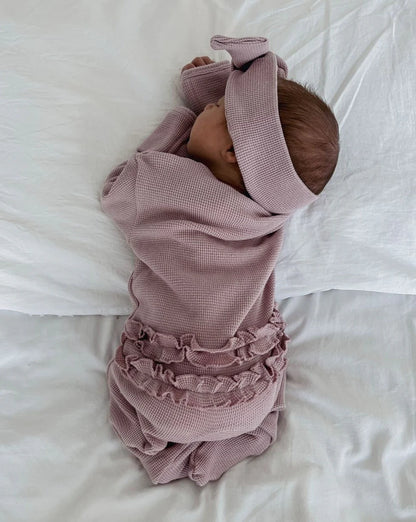 My First Outfit - Flutter Bum Onesie & Topknot Set - Soft Lavender