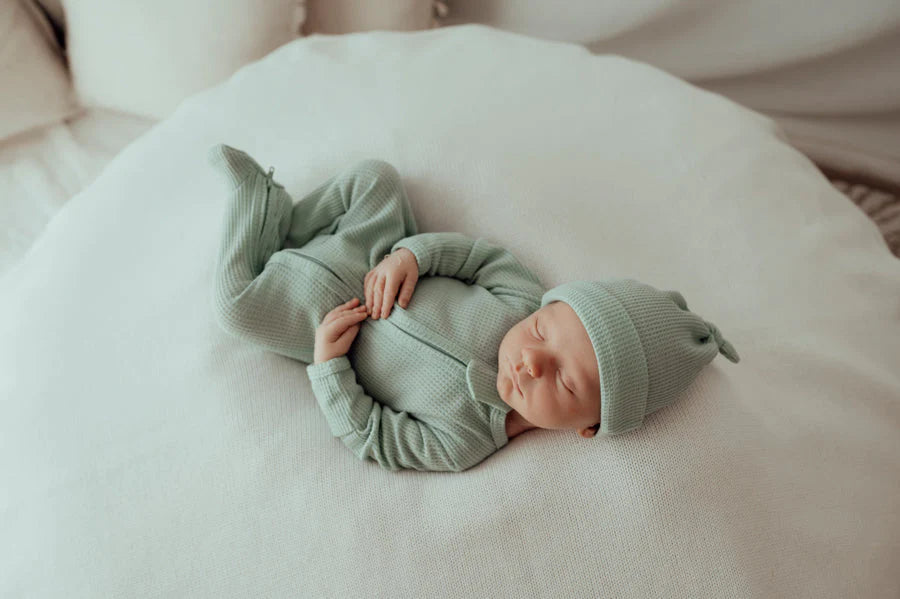 My First Outfit - Footed Overalls & Beanie Set - Spearmint