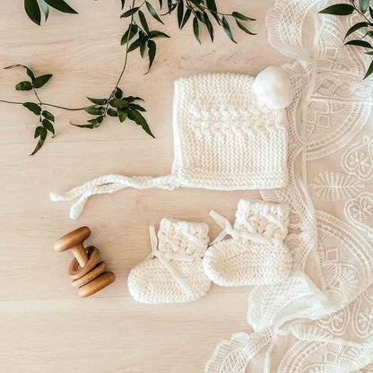 Ivory Merino Wool Bonnet & Booties