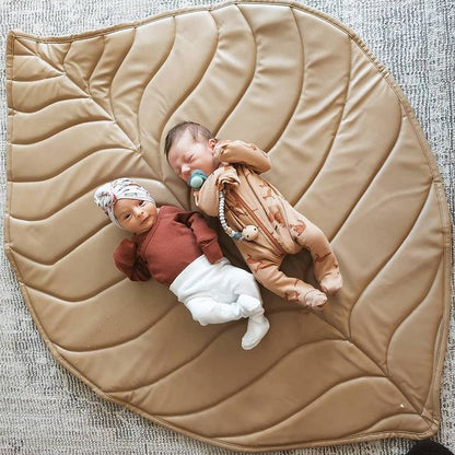 Vegan leather leaf play mat - tan