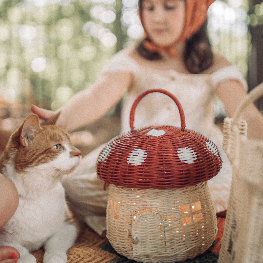 RATTAN MUSHROOM BASKET RED