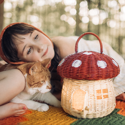 RATTAN MUSHROOM BASKET RED