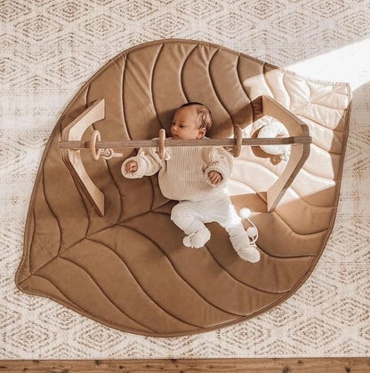 Vegan leather leaf play mat - tan